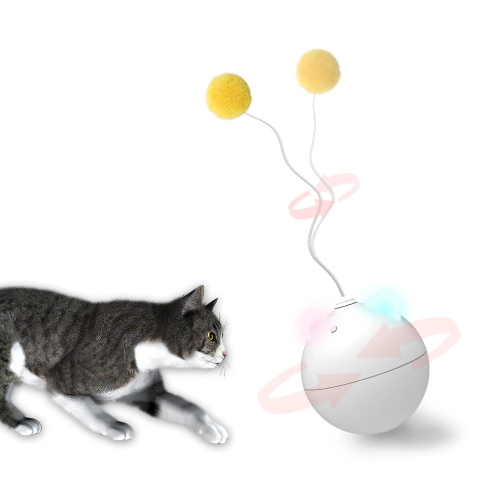 electric cat toy automatic ball rolling smart teasing feather cat toys led light interactive self rotating track ball moving