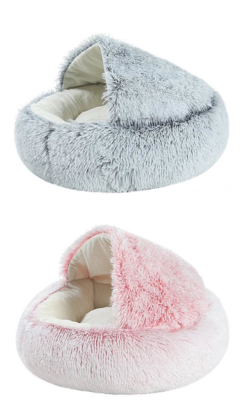 Plush Round Pet Bed with Hood