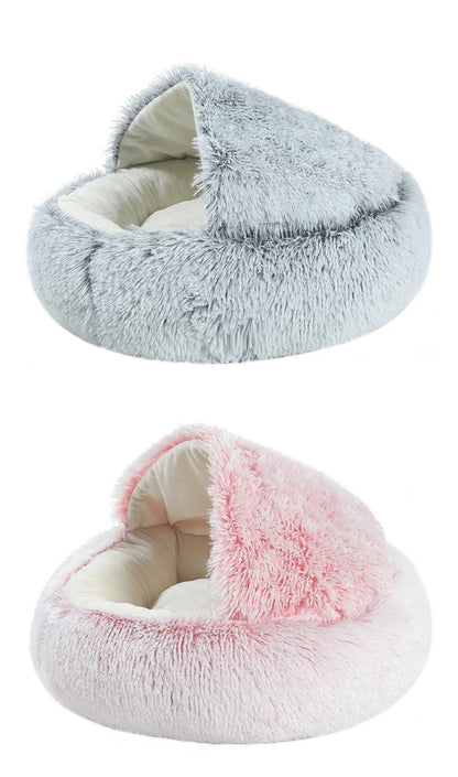 Plush Round Pet Bed with Hood