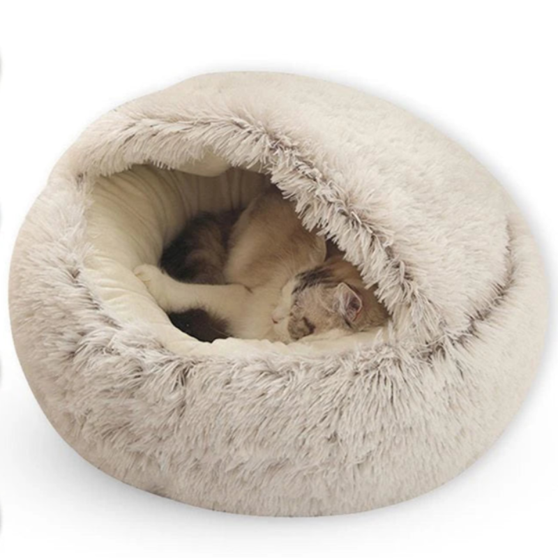 Plush Round Pet Bed with Hood