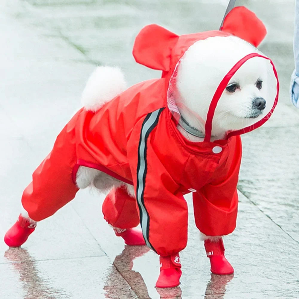 Bear Shape Dog Raincoat with Reflective Design