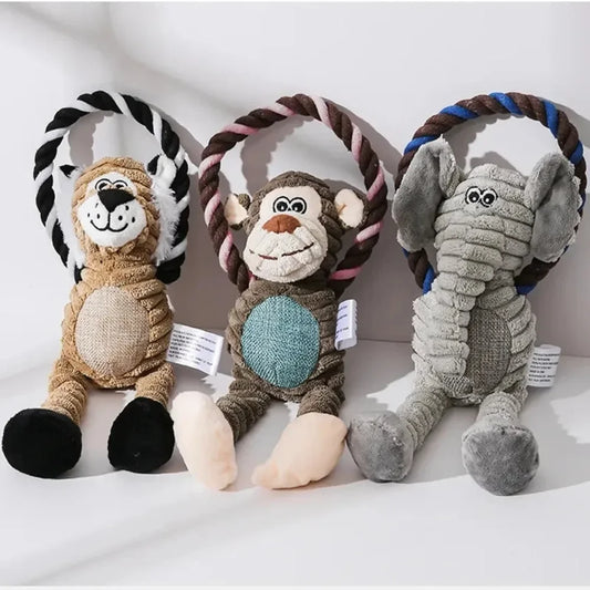 Plush Dog Toy: Monkey, Lion, Elephant Fun