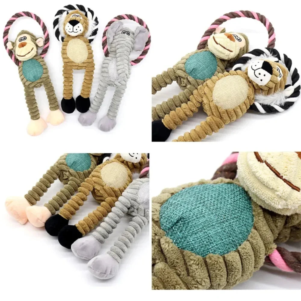 Plush Dog Toy: Monkey, Lion, Elephant Fun