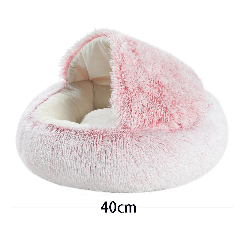 Plush Round Pet Bed with Hood