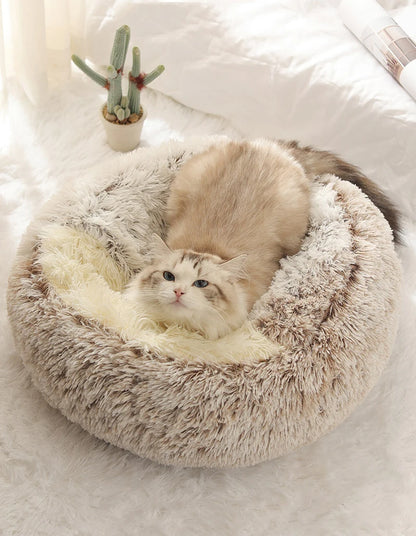 Plush Round Pet Bed with Hood