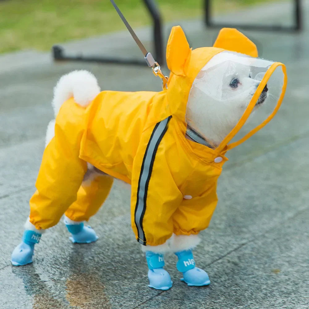 Bear Shape Dog Raincoat with Reflective Design