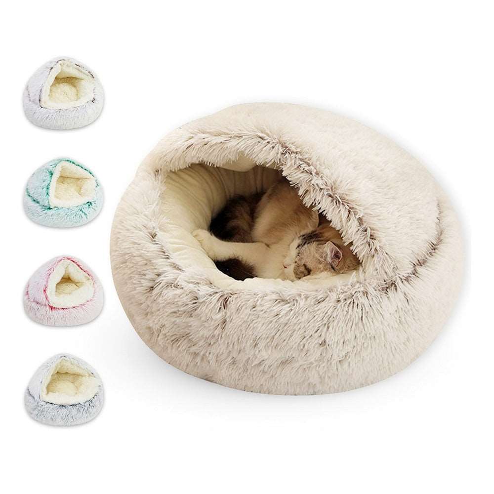 warm plush cat bed in cat house sleeping bag