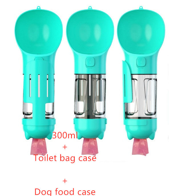 portable pet water bottle feeder and garbage bag storage in 1