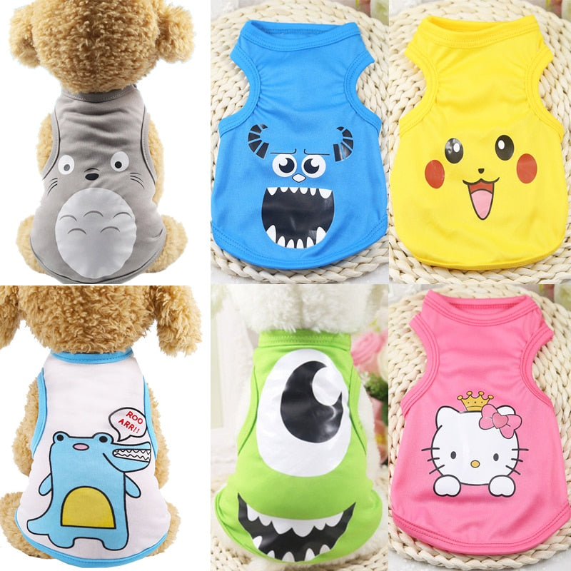 cartoon small dogs vest teddy chihuahua breathable puppy sleveless t shirt for cat dog costume summer pet dog clothes yorkshire